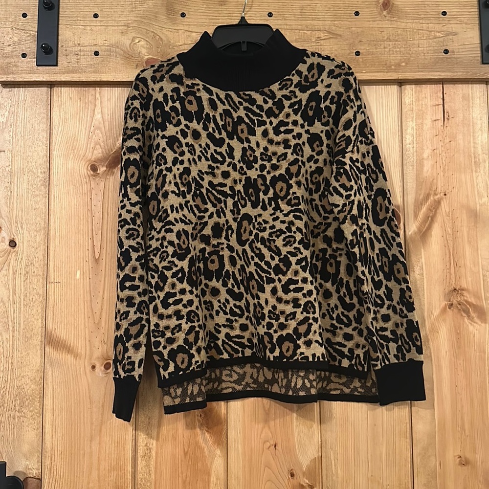 Calvin Klein leopard print mock turtleneck sweater NWT